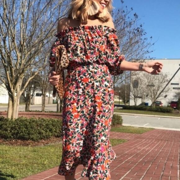 NWOT Saloni Floral Grace Silk Midi Dress Size 6 - Picture 2 of 7